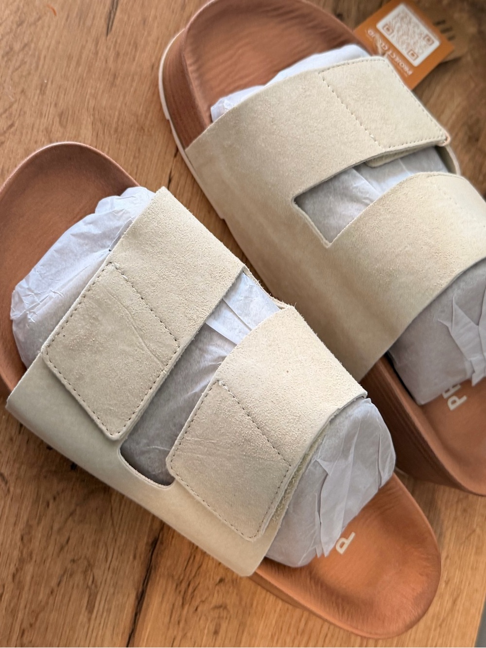 Women's Two-Strap Suede Slide Sandals in Cream